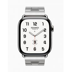 Apple Watch Hermès Series 10 (GPS + 蜂窝网络)；46 毫米银色钛金属表壳；Satiné 缎灰色 Grand H 表带